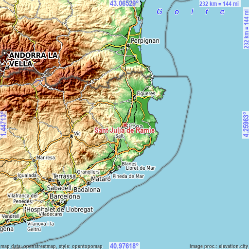 Topographic map of Sant Julià de Ramis
