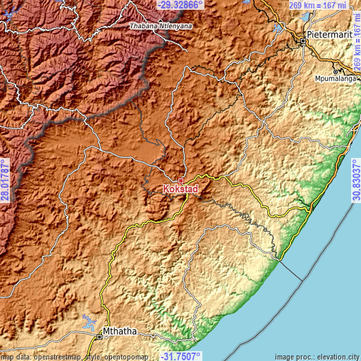 Topographic map of Kokstad