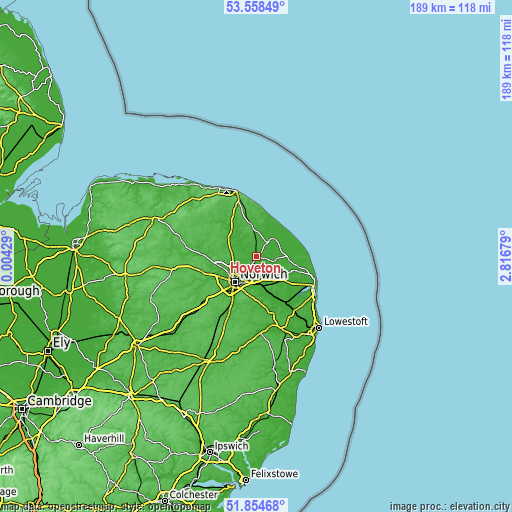 Topographic map of Hoveton