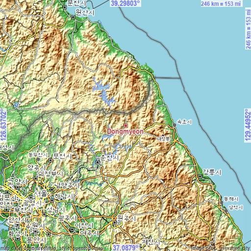 Topographic map of Dongmyeon