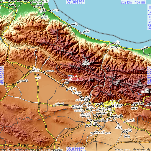 Topographic map of Shahrak