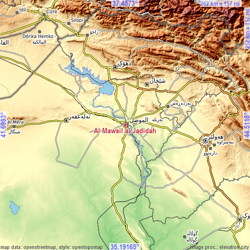 Topographic map of Al Mawşil al Jadīdah