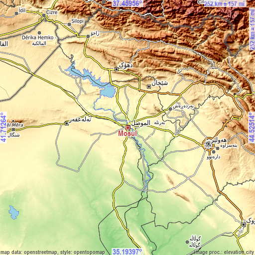 Topographic map of Mosul
