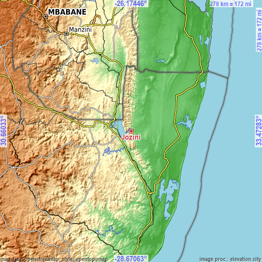 Topographic map of Jozini