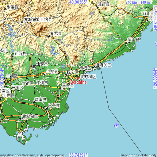 Topographic map of Beidaihe