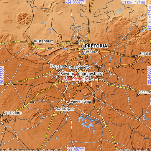 Topographic map of Johannesburg