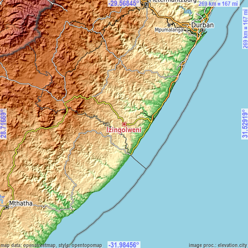 Topographic map of Izingolweni