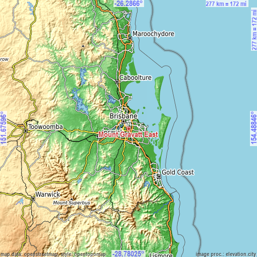 Topographic map of Mount Gravatt East