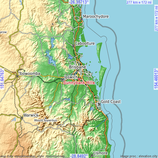 Topographic map of Sunnybank Hills