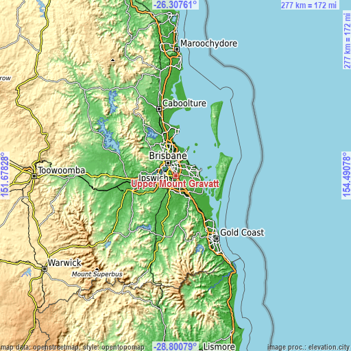 Topographic map of Upper Mount Gravatt