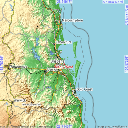 Topographic map of Manly West