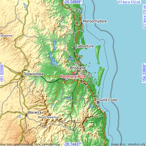 Topographic map of Kenmore Hills