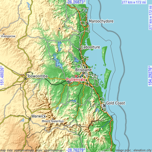 Topographic map of Pullenvale