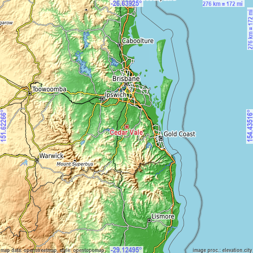 Topographic map of Cedar Vale