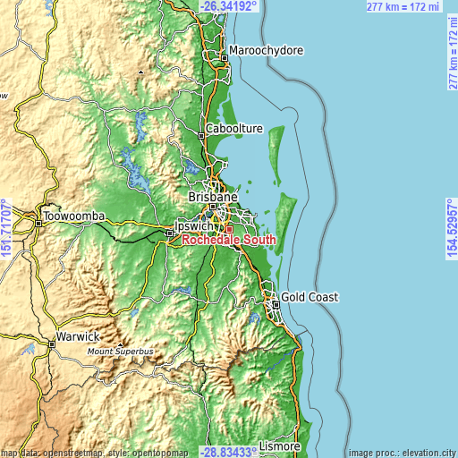 Topographic map of Rochedale South