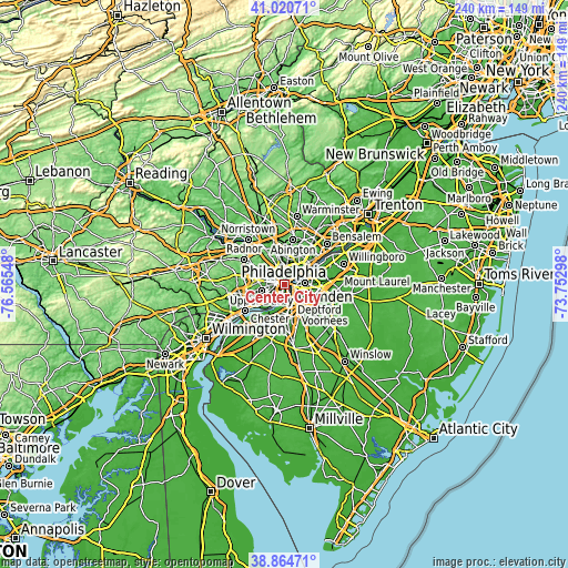 Topographic map of Center City