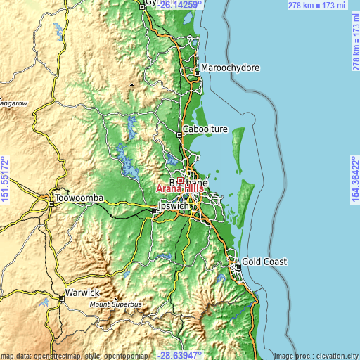 Topographic map of Arana Hills