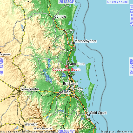 Topographic map of Caboolture South