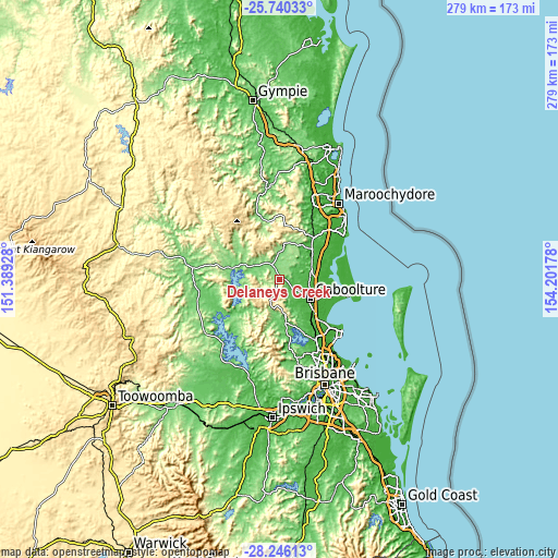 Topographic map of Delaneys Creek