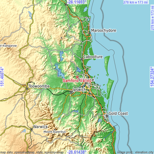 Topographic map of Samford Valley