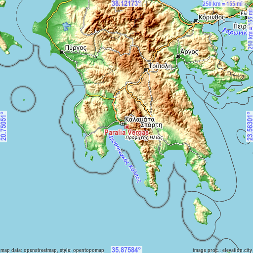 Topographic map of Paralía Vérgas