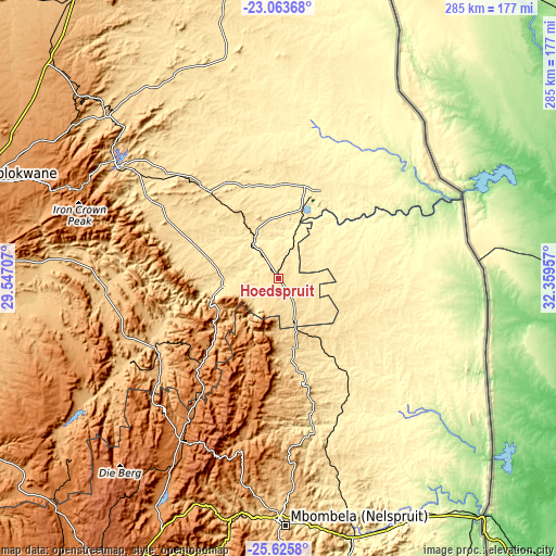 Topographic map of Hoedspruit