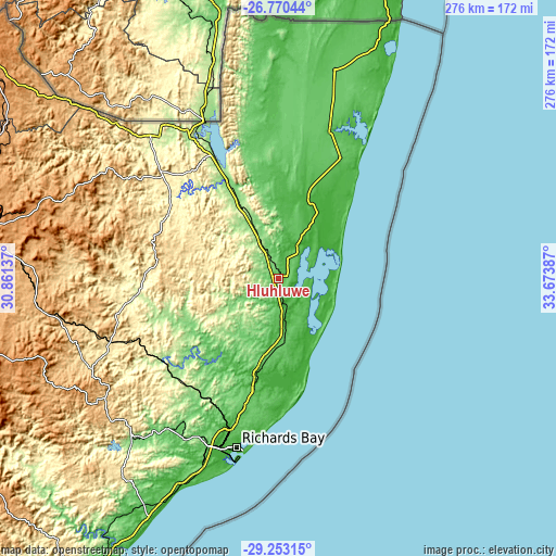 Topographic map of Hluhluwe