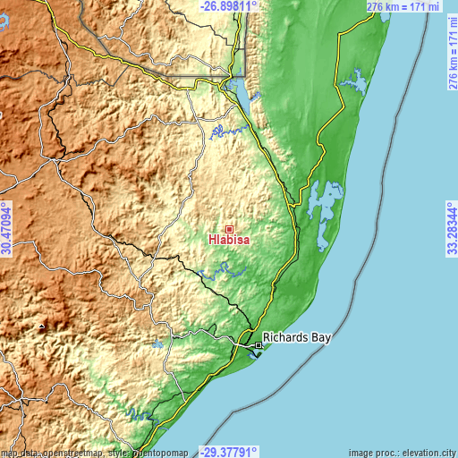 Topographic map of Hlabisa