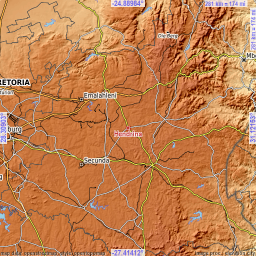 Topographic map of Hendrina