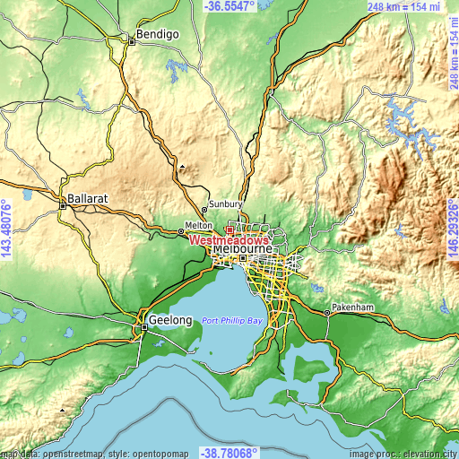 Topographic map of Westmeadows