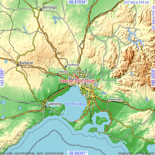 Topographic map of Pascoe Vale South