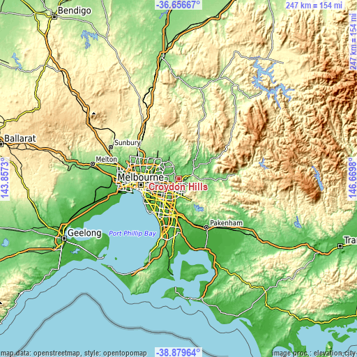 Topographic map of Croydon Hills