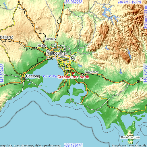 Topographic map of Cranbourne North