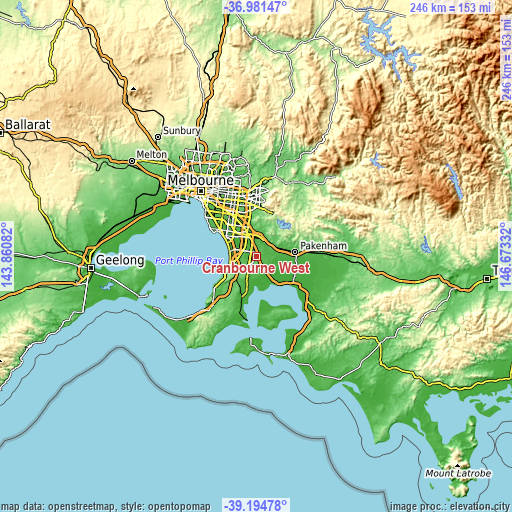 Topographic map of Cranbourne West