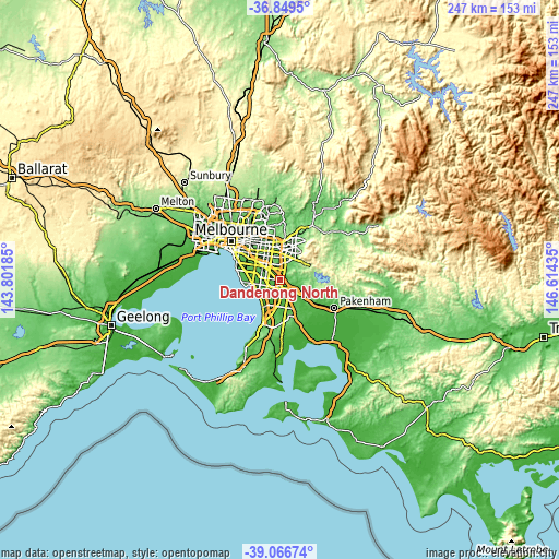 Topographic map of Dandenong North