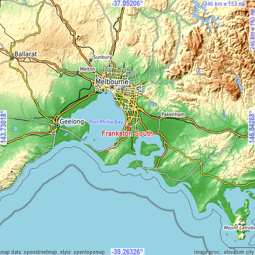 Topographic map of Frankston South