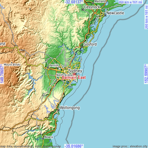 Topographic map of Balmain East