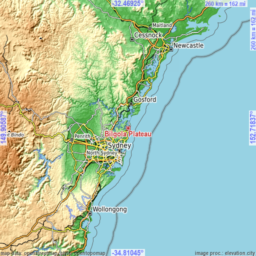 Topographic map of Bilgola Plateau