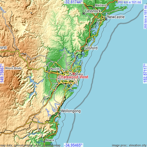 Topographic map of Chatswood West