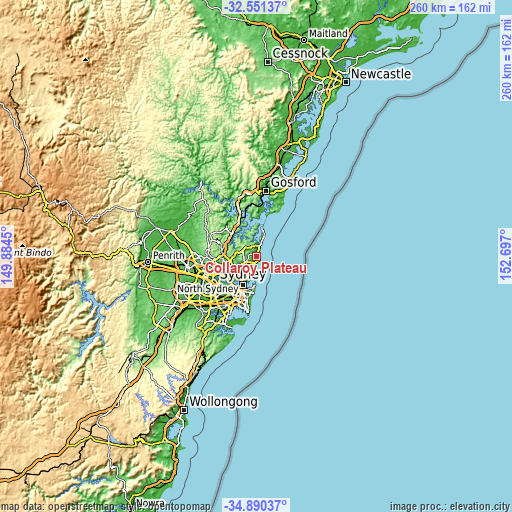 Topographic map of Collaroy Plateau