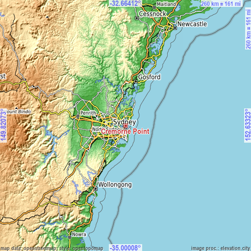Topographic map of Cremorne Point