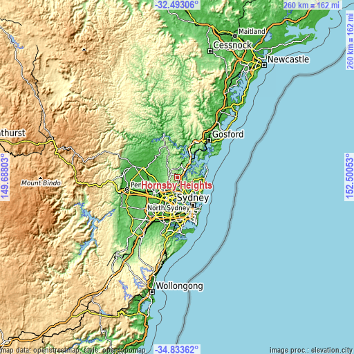 Topographic map of Hornsby Heights