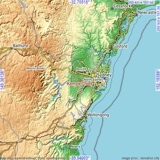 Topographic map of Kemps Creek