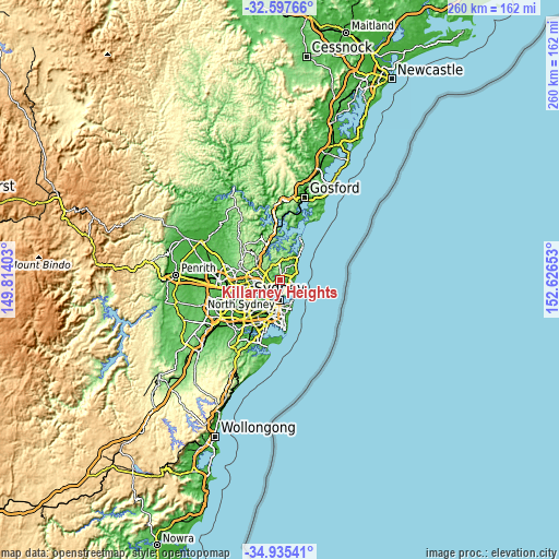 Topographic map of Killarney Heights