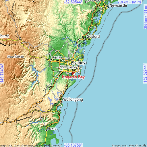 Topographic map of Kogarah Bay