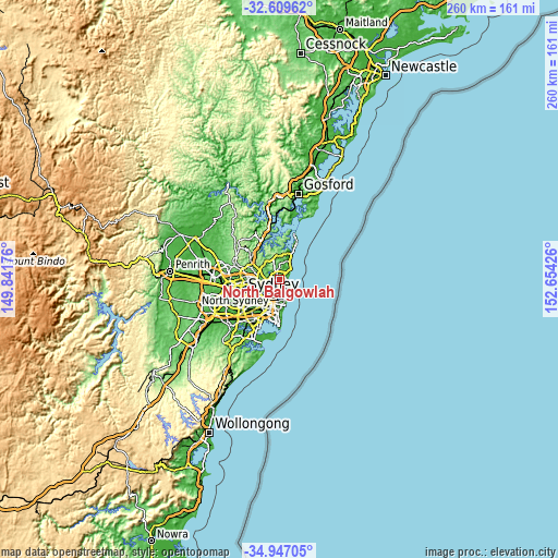 Topographic map of North Balgowlah