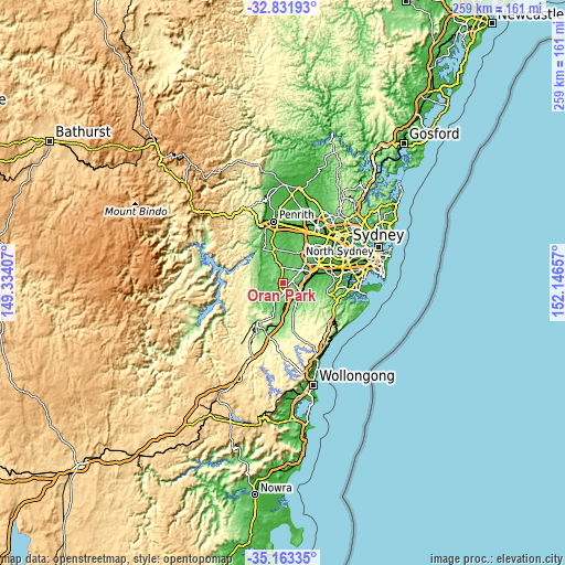 Topographic map of Oran Park