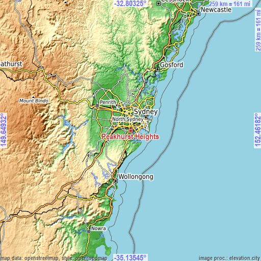 Topographic map of Peakhurst Heights