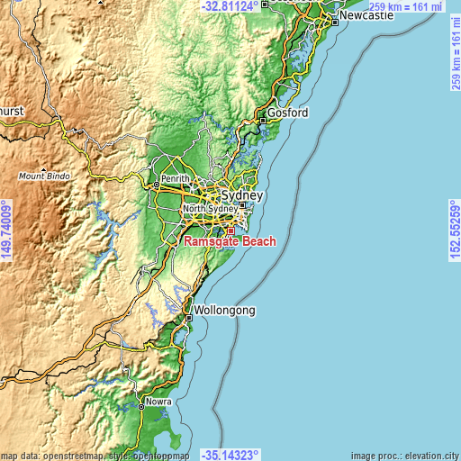 Topographic map of Ramsgate Beach