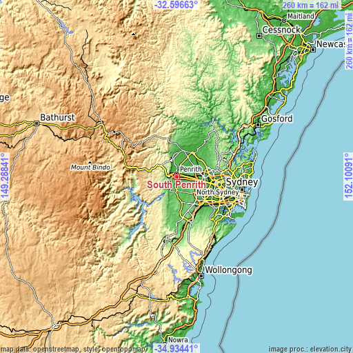 Topographic map of South Penrith